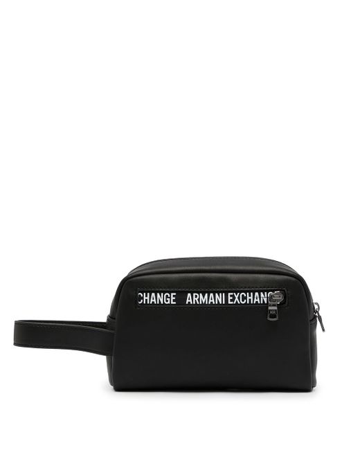 Armani Exchange logo-tape leather clutch bag