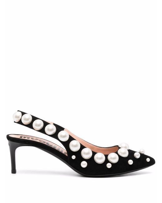 Moschino 60mm pearl-embellished slingback pumps