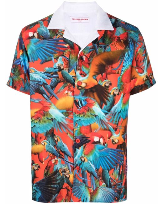 Orlebar Brown bird-print short-sleeved shirt