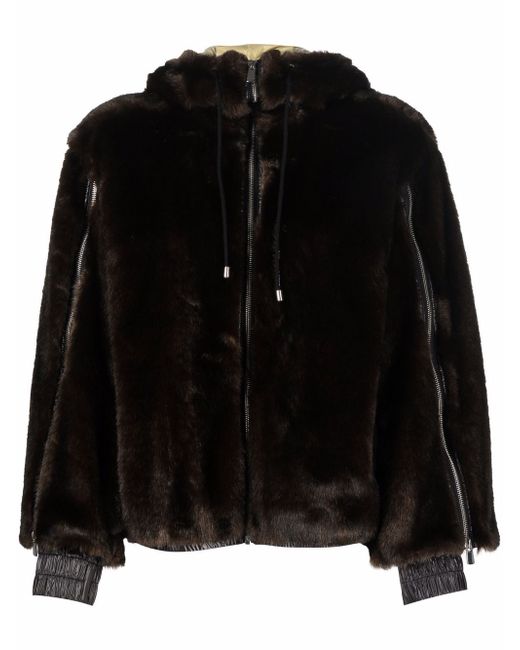 Pinko faux-fur hooded zip-up jacket