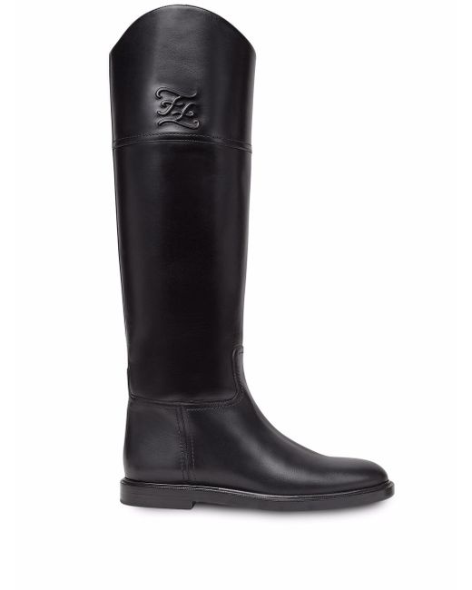 Fendi Karligraphy knee-high leather boots