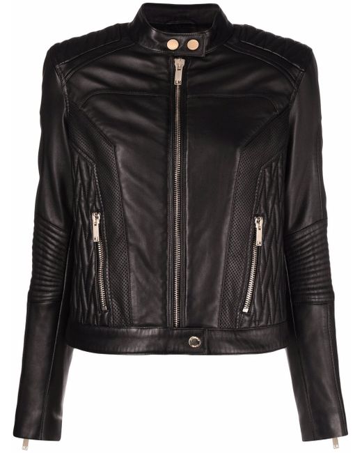 Les Hommes leather quilted biker jacket