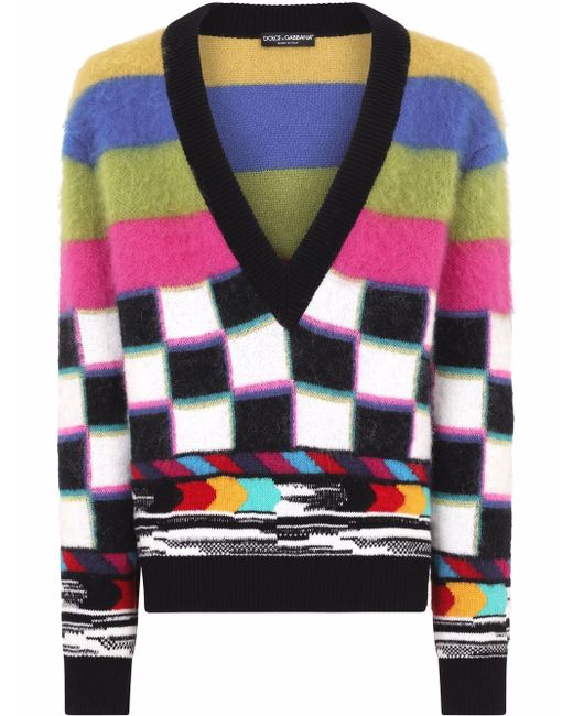 Dolce & Gabbana intarsia-knit plunge-neck jumper