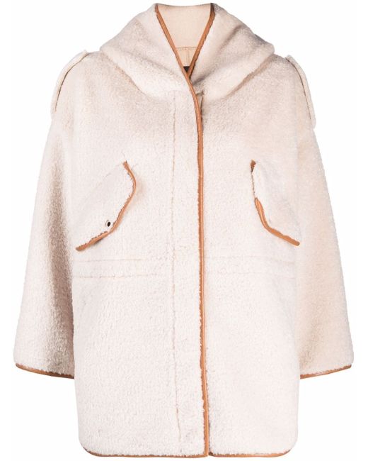 Maje contrasting edge hooded shearling coat