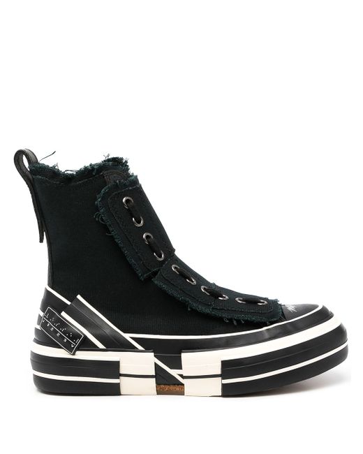 Y's frayed-trimmed high-top sneakers