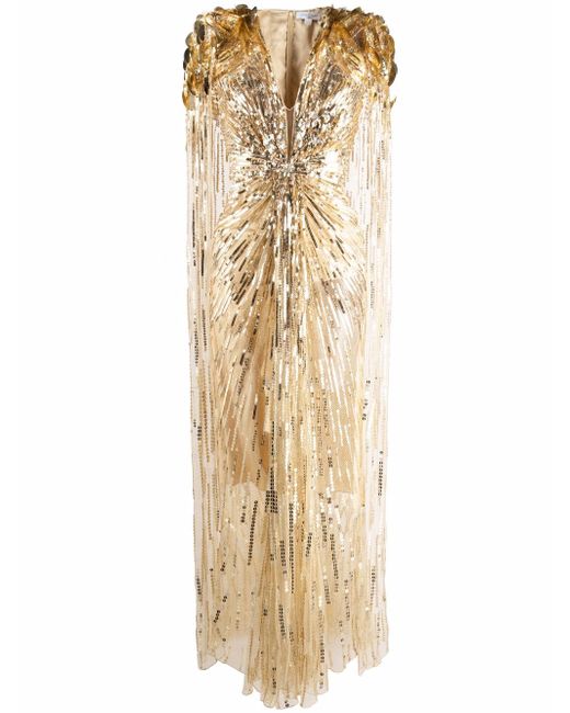 Jenny Packham Goldfinger sequinned cape dress