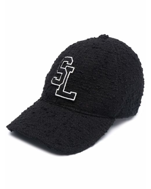 Saint Laurent logo patch tweed baseball cap