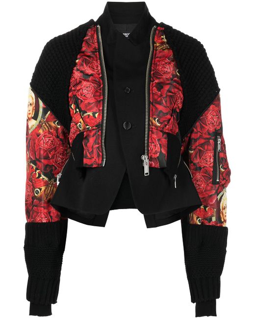 Undercover knitted-panels rose-print jacket