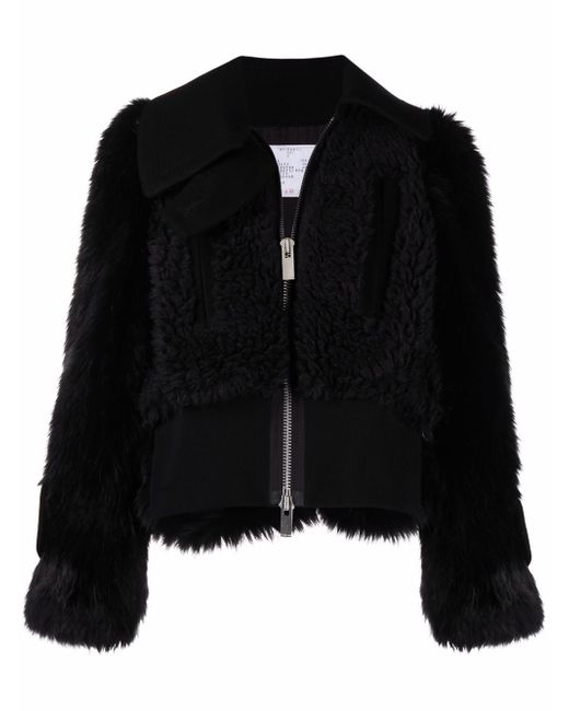 Sacai layered faux-fur jacket