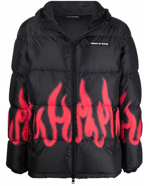 Vision Of Super flame-print padded down coat