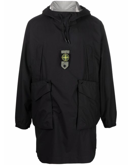 Stone Island logo-patch drawstring-hood raincoat