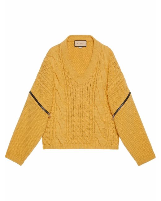 Gucci V-neck cable-knit wool jumper