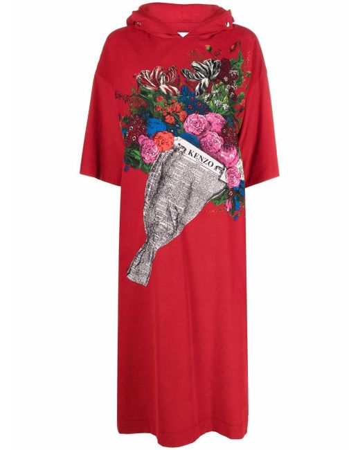 Kenzo floral-print hoodie dress