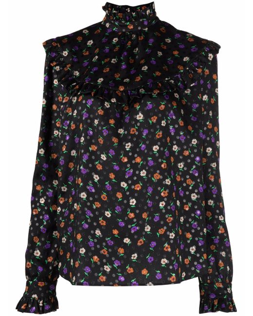 Saint Laurent long-sleeve floral-print blouse