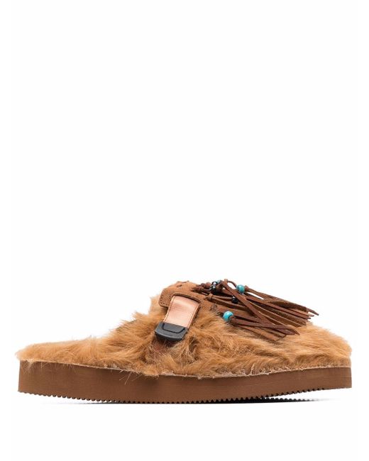 Alanui fringed faux-fur slippers