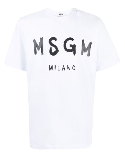 Msgm brushed logo-print cotton T-shirt