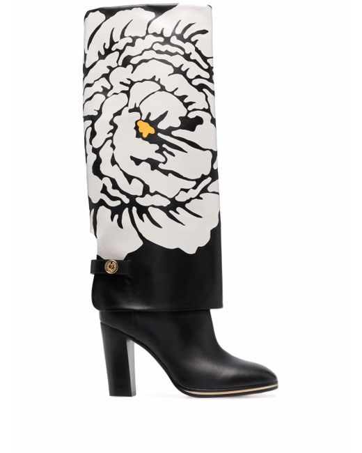 Pollini floral print knee length boots