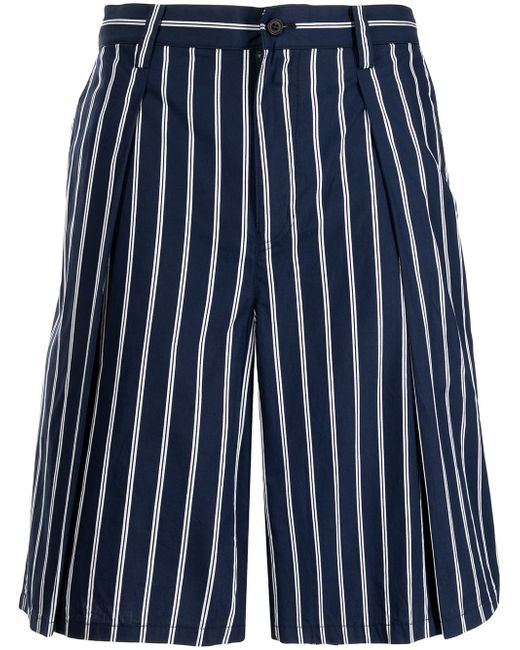 White Mountaineering stripe-print pleat-detail tailored shorts