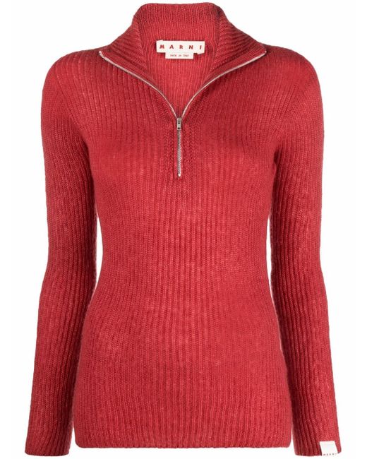 Marni ribbed-knit half-zip jumper