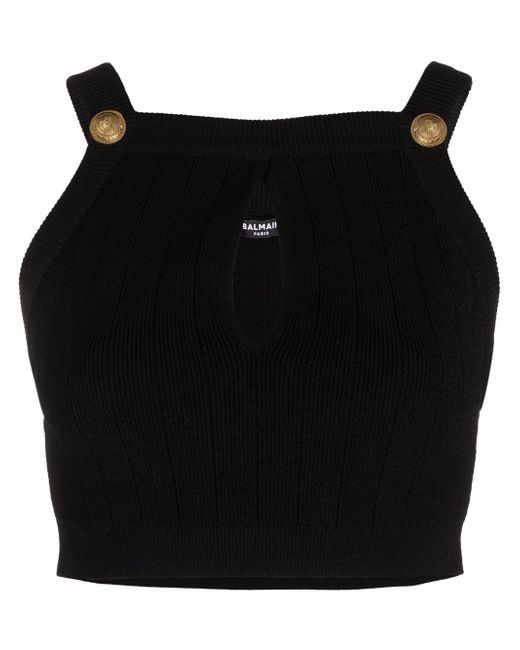 Balmain cropped knitted two-button top