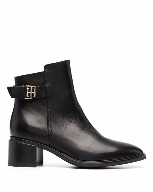Tommy Hilfiger logo-plaque heeled leather ankle boots