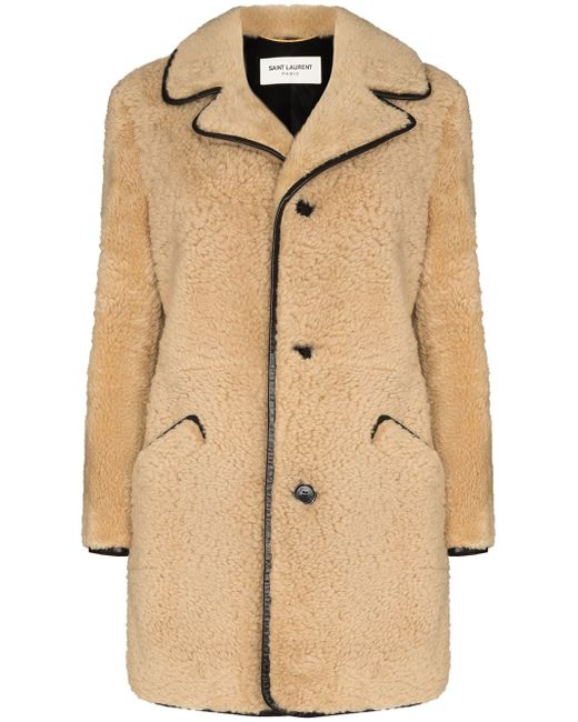 Saint Laurent leather-trim shearling coat