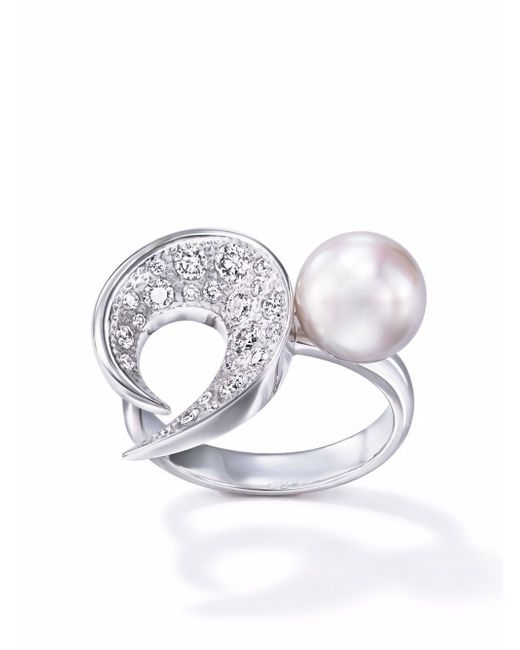 Tasaki 18kt white gold Cove diamond and pearl ring