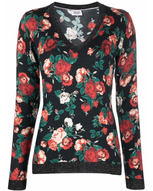 Liu •Jo floral-print V-neck jumper
