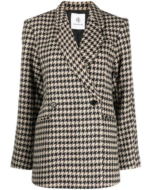Anine Bing Kaia houndstooth double-breasted blazer