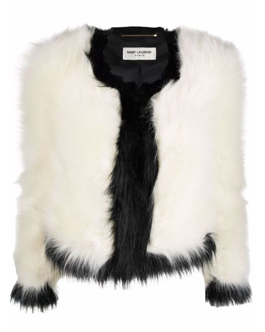 Saint Laurent contrast-trim faux-fur jacket