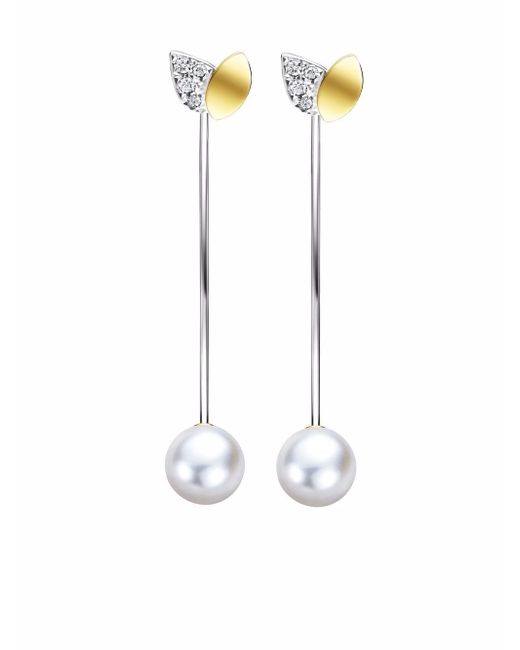 Tasaki 18kt gold M/G Floret diamond pearl earrings
