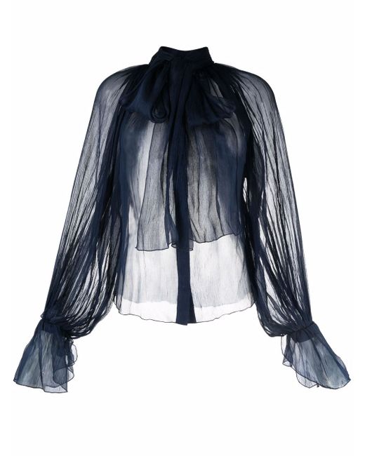 Atu Body Couture sheer pussy-bow silk blouse