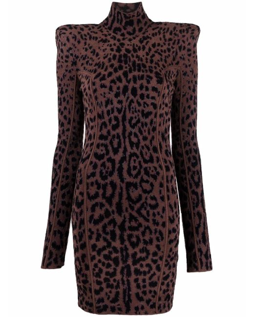 Roberto Cavalli structured-shoulder leopard jacquard dress