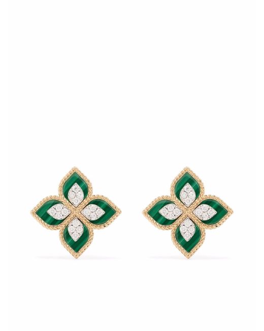 Roberto Coin 18kt rose gold Princess Flower malachite and diamond stud earrings