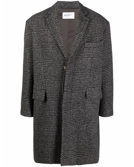 Naviglio Milano check-print wool-blend single-breasted coat
