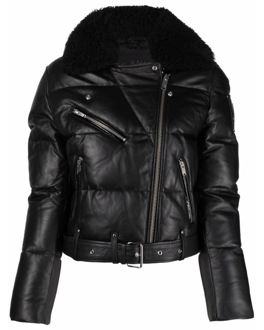 Moose Knuckles shearling collar padded leather jacket