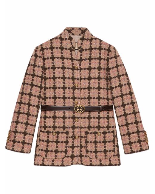 Gucci lamé check tweed belted jacket