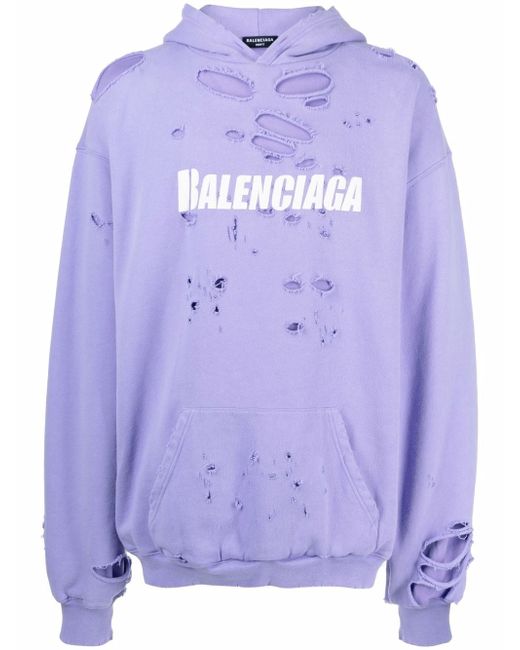 Balenciaga logo-print distressed pullover hoodie