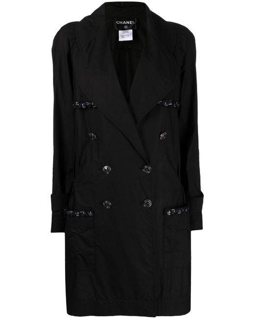Chanel Pre-Owned 2014 chain-link trim double-breasted trench coat