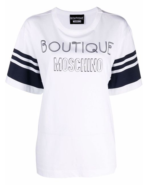Boutique Moschino stripe-trim logo-print T-shirt