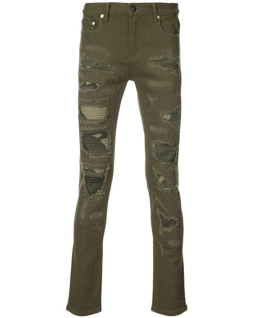 God's Masterful Children Distressed camouflage panel jeans
