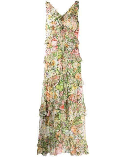 Marchesa Notte floral-print ruffled maxi dress