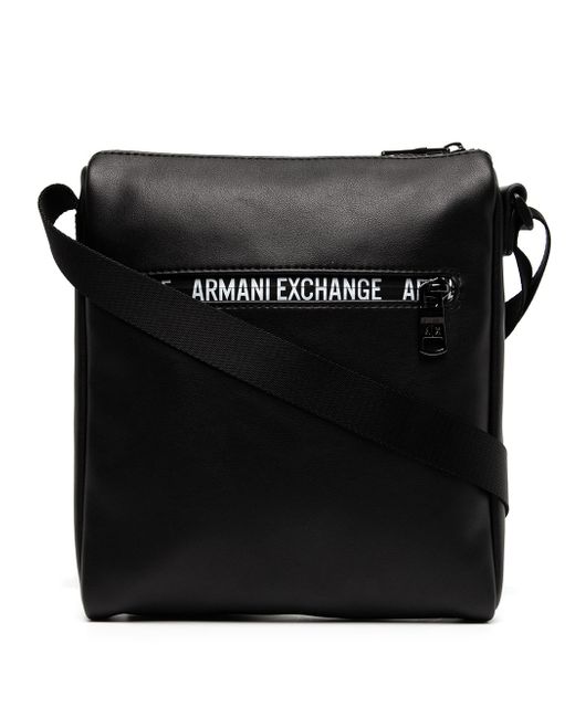 Armani Exchange logo-print leather messenger bag
