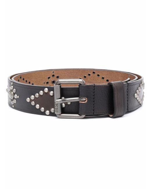 Diesel B-arrel stud-embellished leather belt