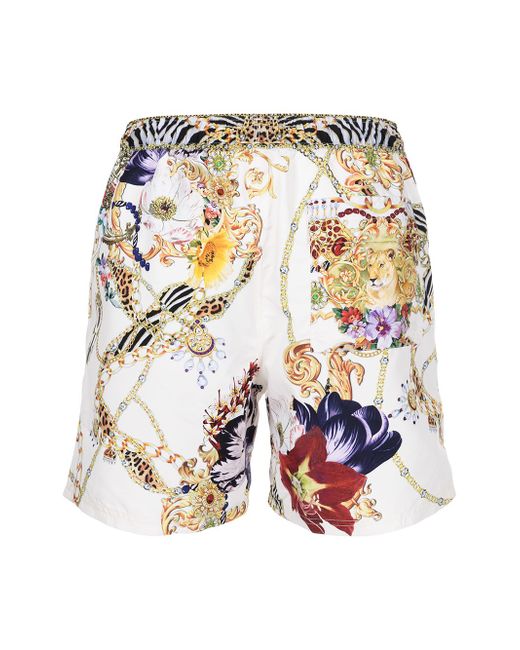 Camilla mix-print drawstring-waist swim shorts