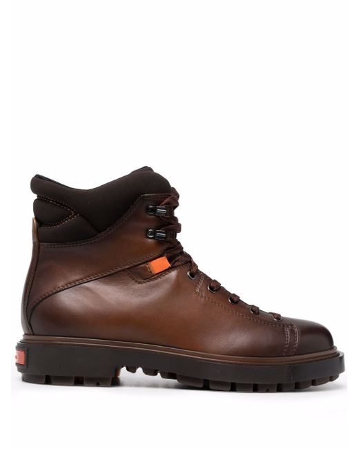 Santoni distressed lace-up mountain boots