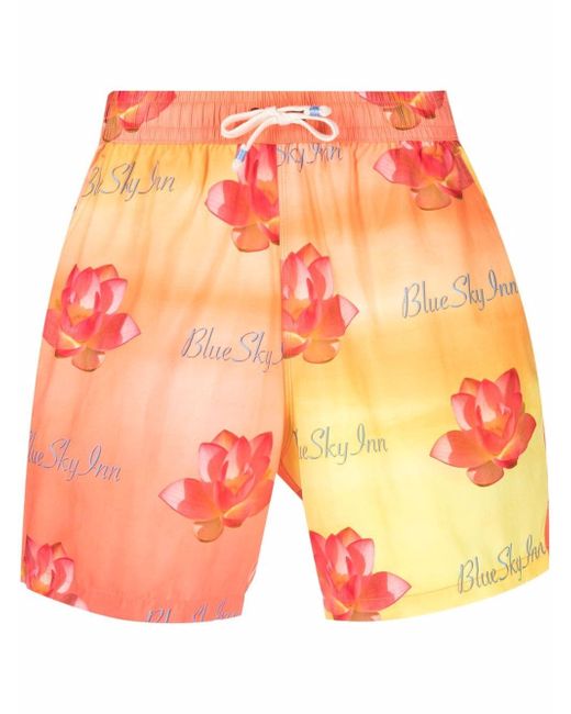 Blue Sky Inn lotus-print ombré swim shorts