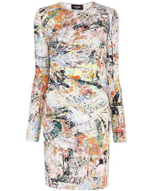 Dsquared2 abstract-print long-sleeve dress