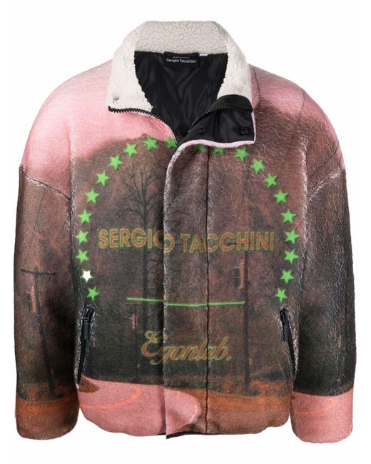 EGONlab. graphic-print shearling-lined jacket