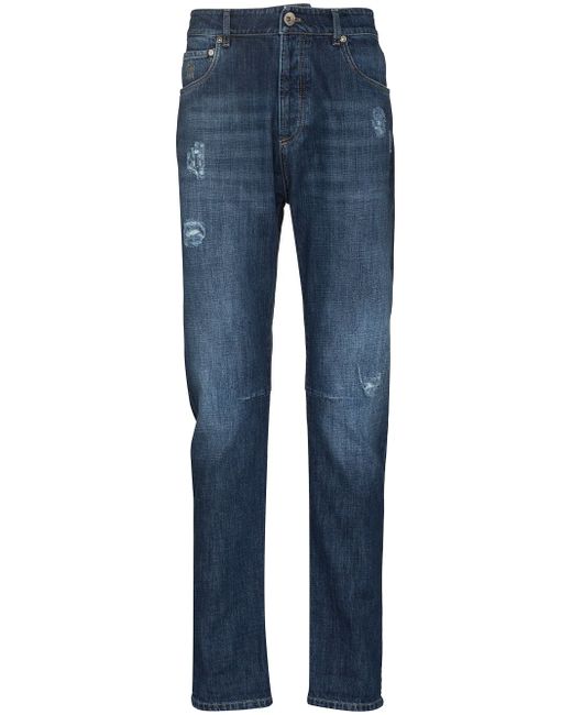Brunello Cucinelli distressed-finish straight-leg jeans